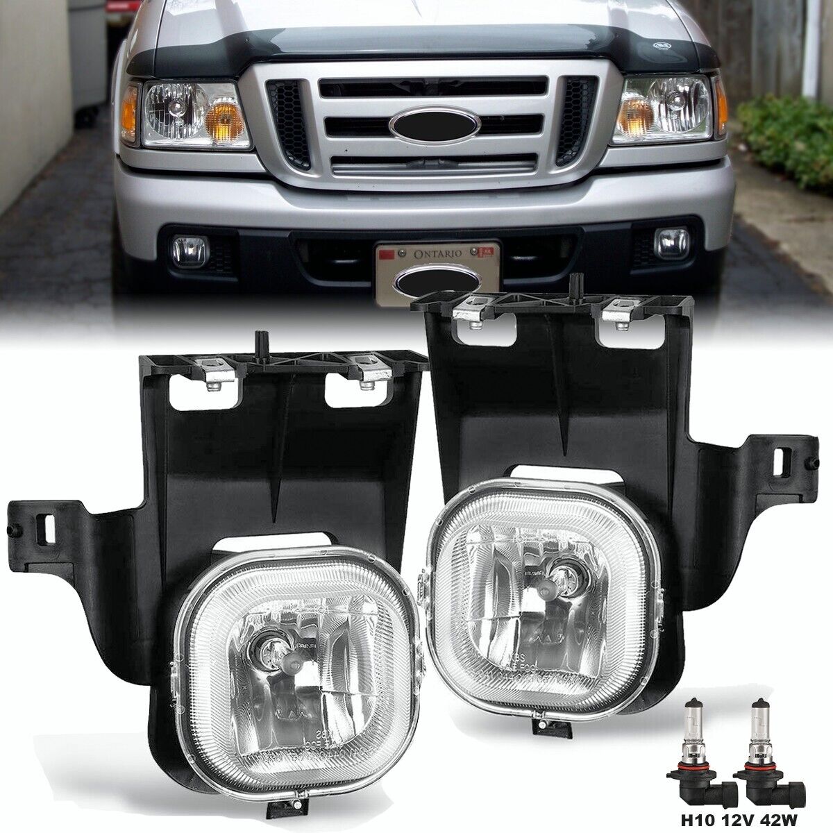 For 2006-2007 Ford Ranger Fog Lights Pair Front Bumper Lamps Clear Len W/Bulbs
