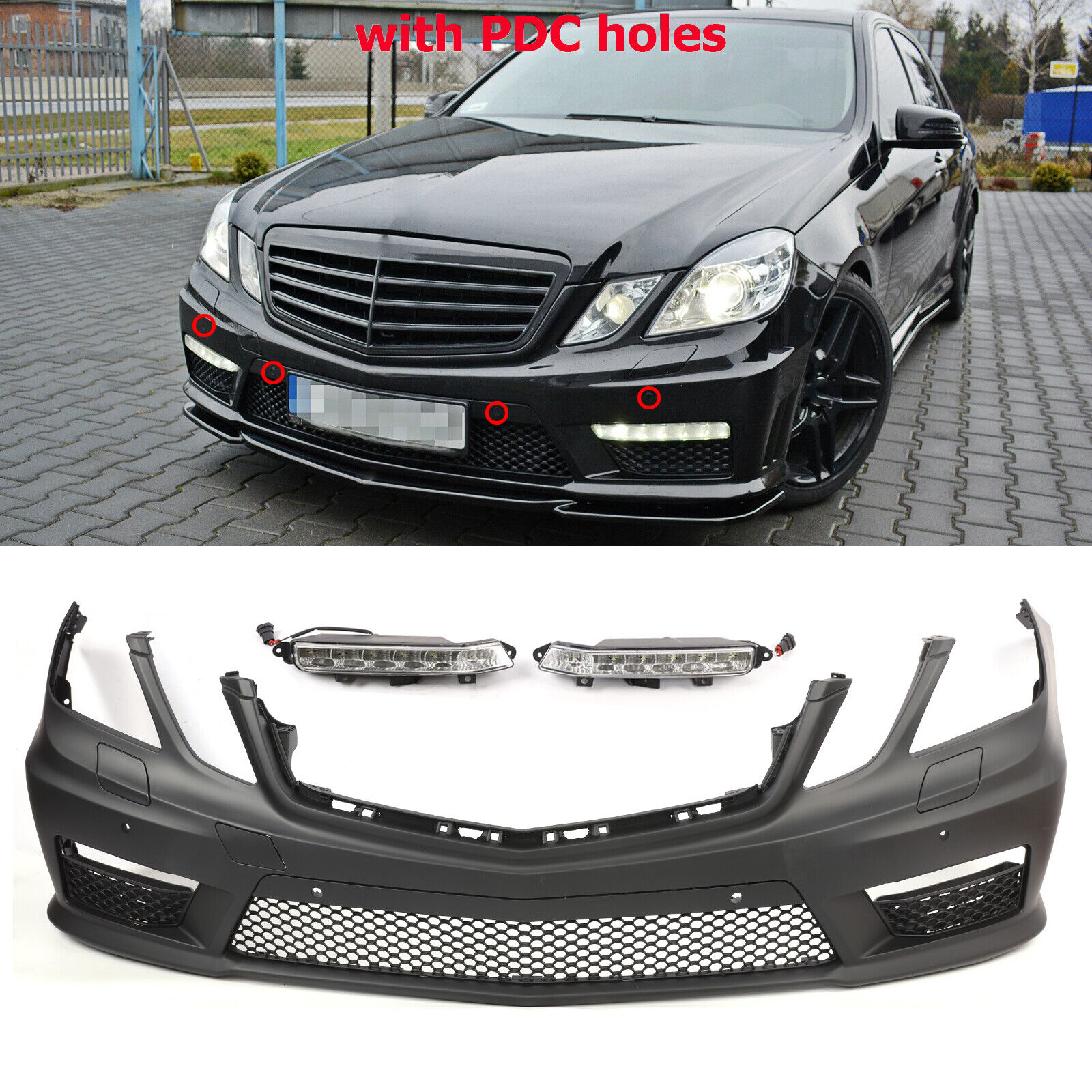 Fits 10-13 Mercedes E Class W212 AMG Style Front Bumper Cover with LED DRL W/PDC