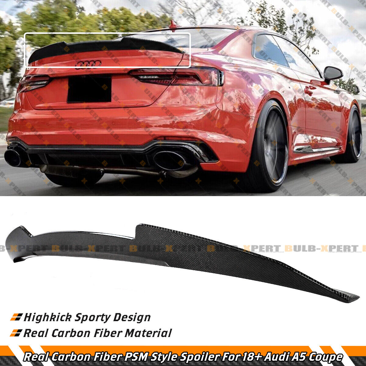 FOR 18-24 AUDI B9 A5 S5 RS5 2DR COUPE PSM STYLE REAL CARBON FIBER TRUNK SPOILER