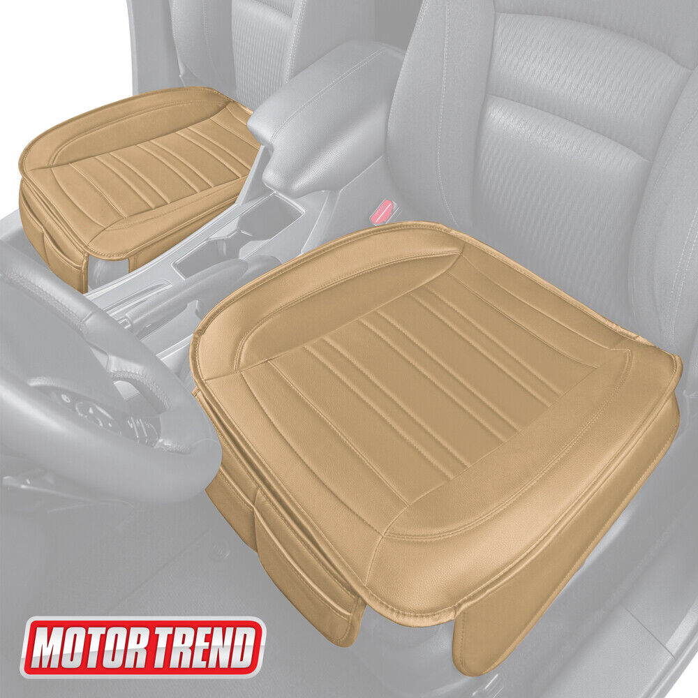 Car Seat Cushion, Beige Faux Leather (2-Pack) - Universal Fit for Front Seats