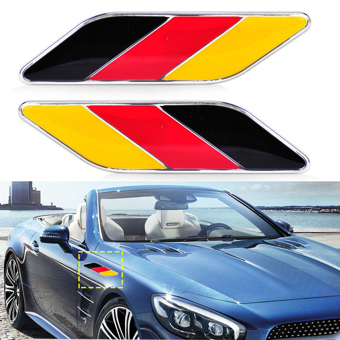 2x Car German Germany Flag Emblem Badge Stripes Sticker Decals For VW Audi Benz