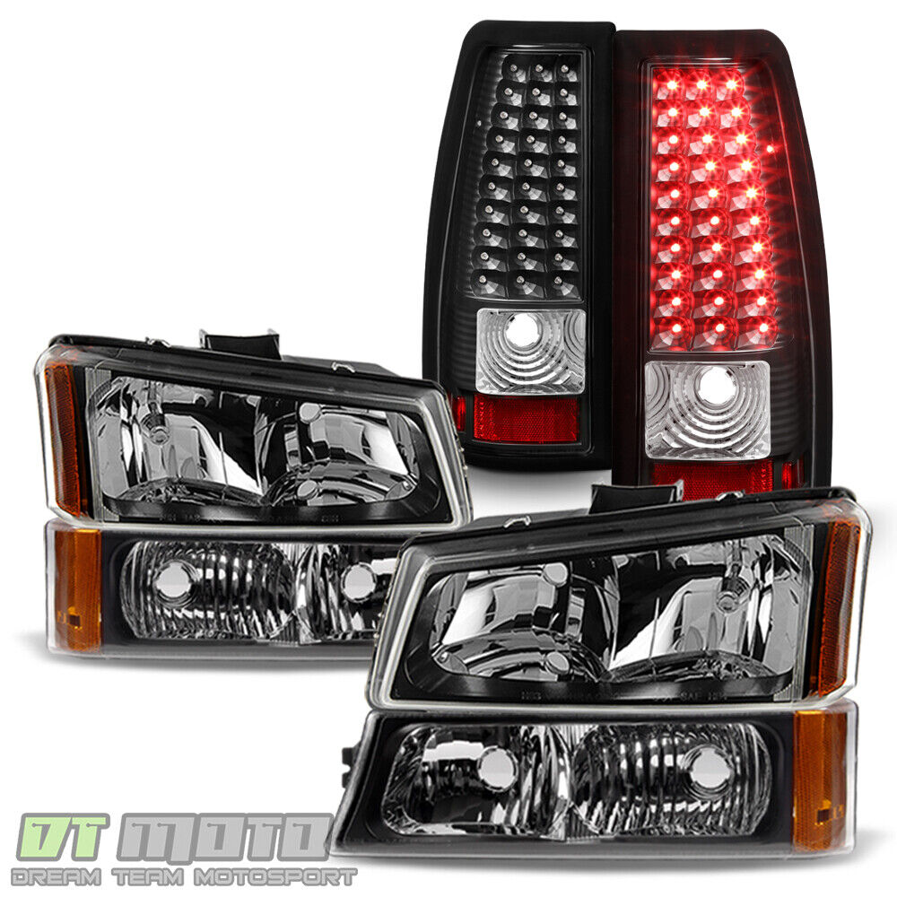 Black 2003-2006 Chevy Silverado 1500 2500 3500 Headlights+LED Tail Lights Lamps