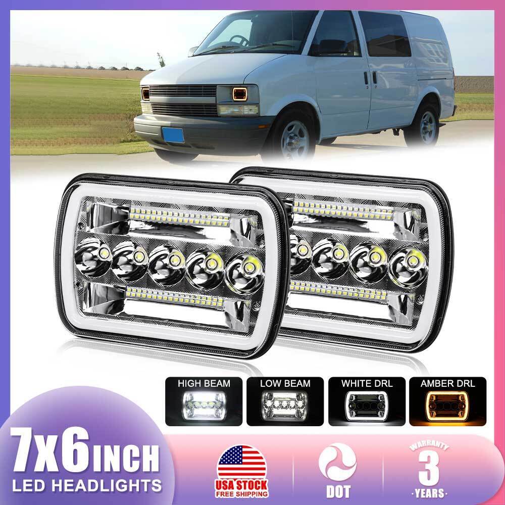 Pair For Chevy Express Cargo Van 1500 2500 3500 7x6 LED Headlights Halo DRL DOT