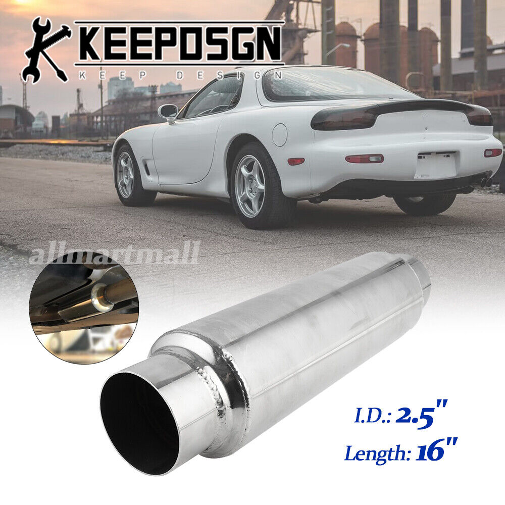 For Mazda RX-7 2.5'' Inlet Outlet Muffler Resonator Exhaust 16'' Deep Tone Quiet