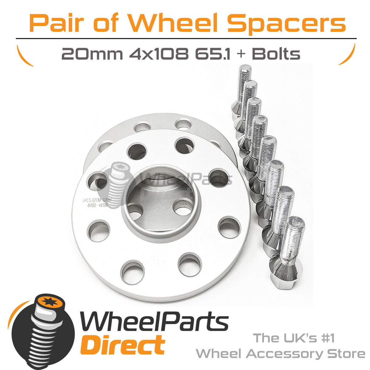 Wheel Spacers 20mm (2) Spacer Kit 4x108 65.1 +Bolts For Peugeot 206 98-10