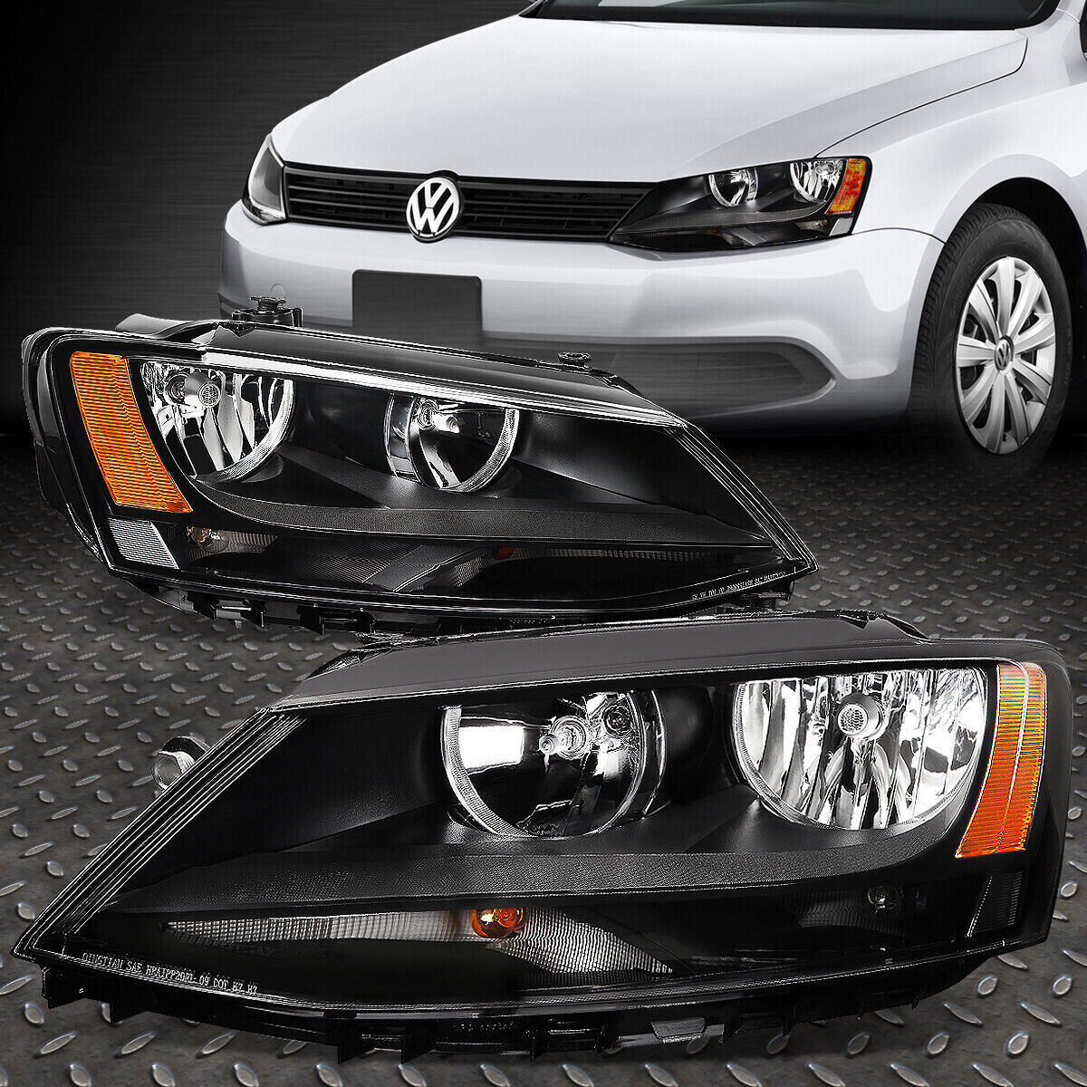 For 11-18 VW Jetta Sedan 4DR Black Housing Amber Corner Headlight Lamps Assembly