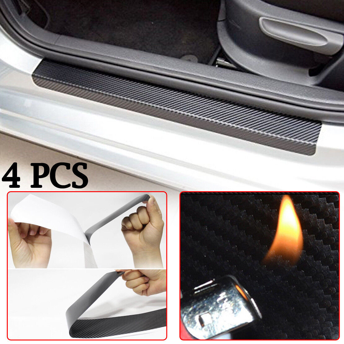 4pcs Car Door Sill Scuff Carbon Fiber Stickers Welcome Pedal Protect Accessories