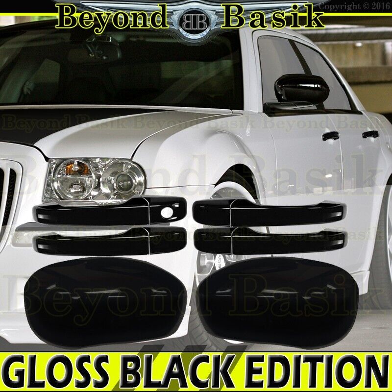 For 2005-2010 Chrysler 300 2005-08 Magnum Door Handle COVERS+Mirror GLOSS BLACK