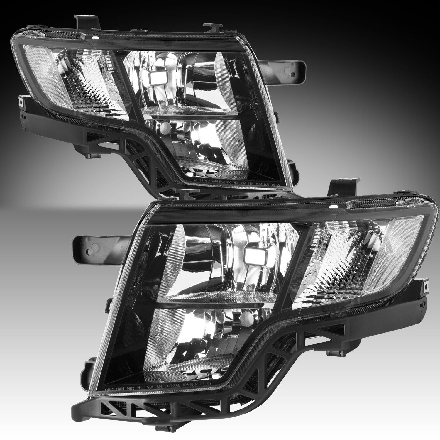 For 2007 -2010 Ford Edge SE SEL Black Headlight Headlamp Pair LH+RH