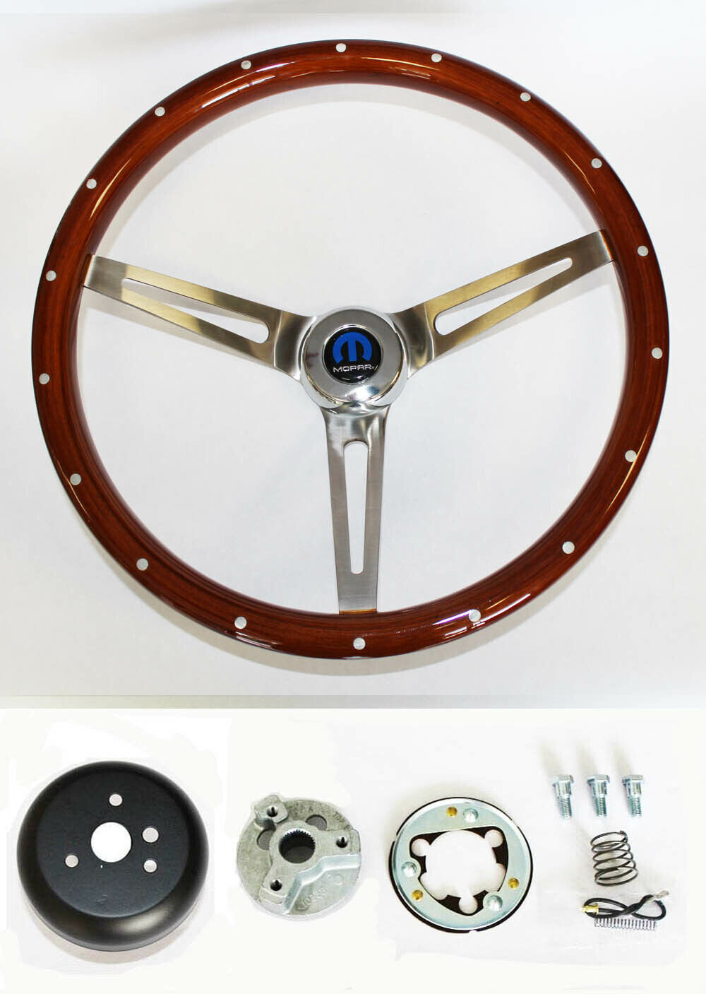 67 Charger Dart Coronet High Gloss Wood Steering Wheel stainless spokes rivets