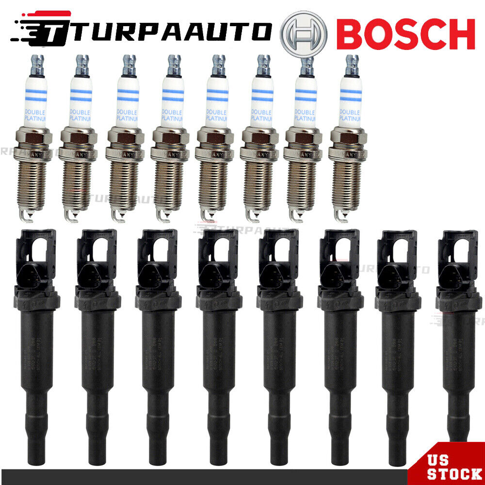 8 BOSCH Ignition Coils Pack +8 Spark Plugs Kit Set for BMW 545i 645ci 745i 745Li