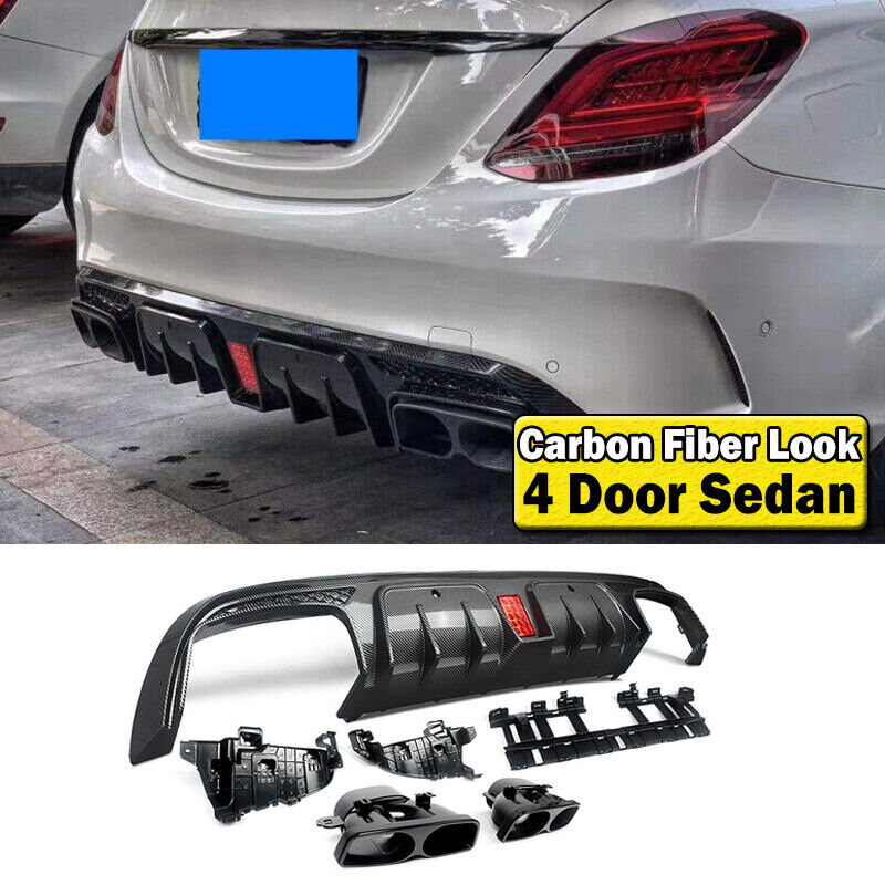 Rear Bumper Diffuser Lip W/ Exhaust Tip Kit For Benz W205 C63 AMG C43 2015-2018