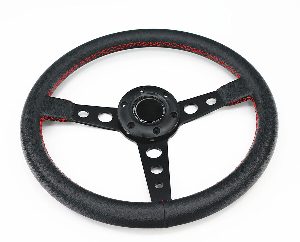 PVC Universal JDM 6 Hole Bolt Lug 350mm Racing Steering Wheel W/ HORN BUTTON