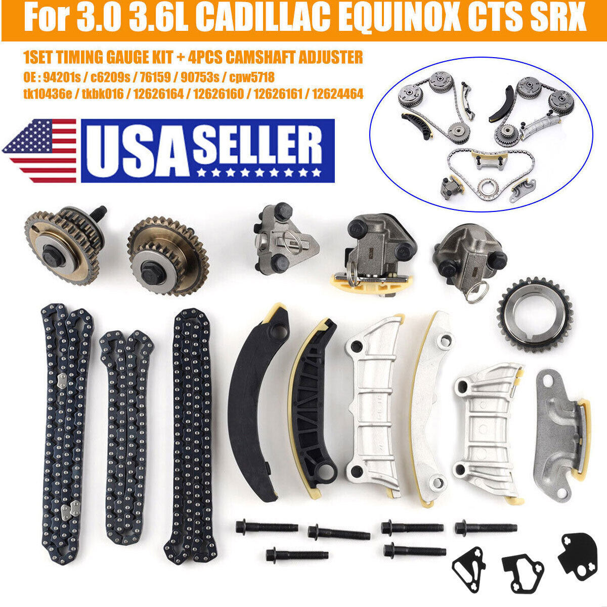 COMPLETE KIT TIMING CHAIN+ 4VVT CAM PHASER INT& EXH for 3.0 3.6L EQUINOX CTS USA
