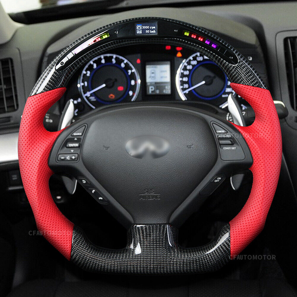 Carbon Fiber Perforated Leather Steering Wheel For 2008+ Infiniti G37 G37X