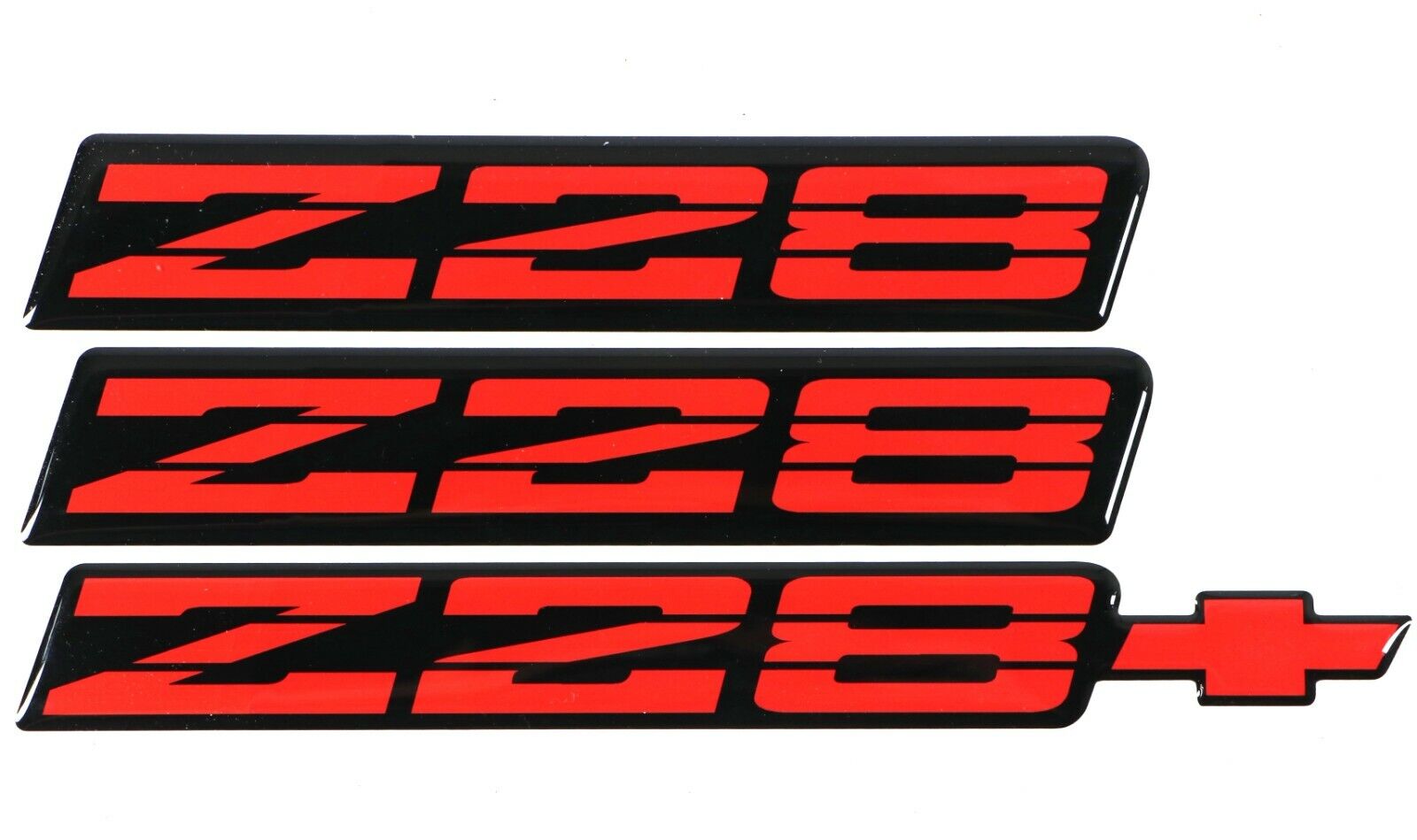 82-92 Camaro Z28 Red Rocker Panel & Rear Bumper Emblem Set of 3 9192Z28EMBRED