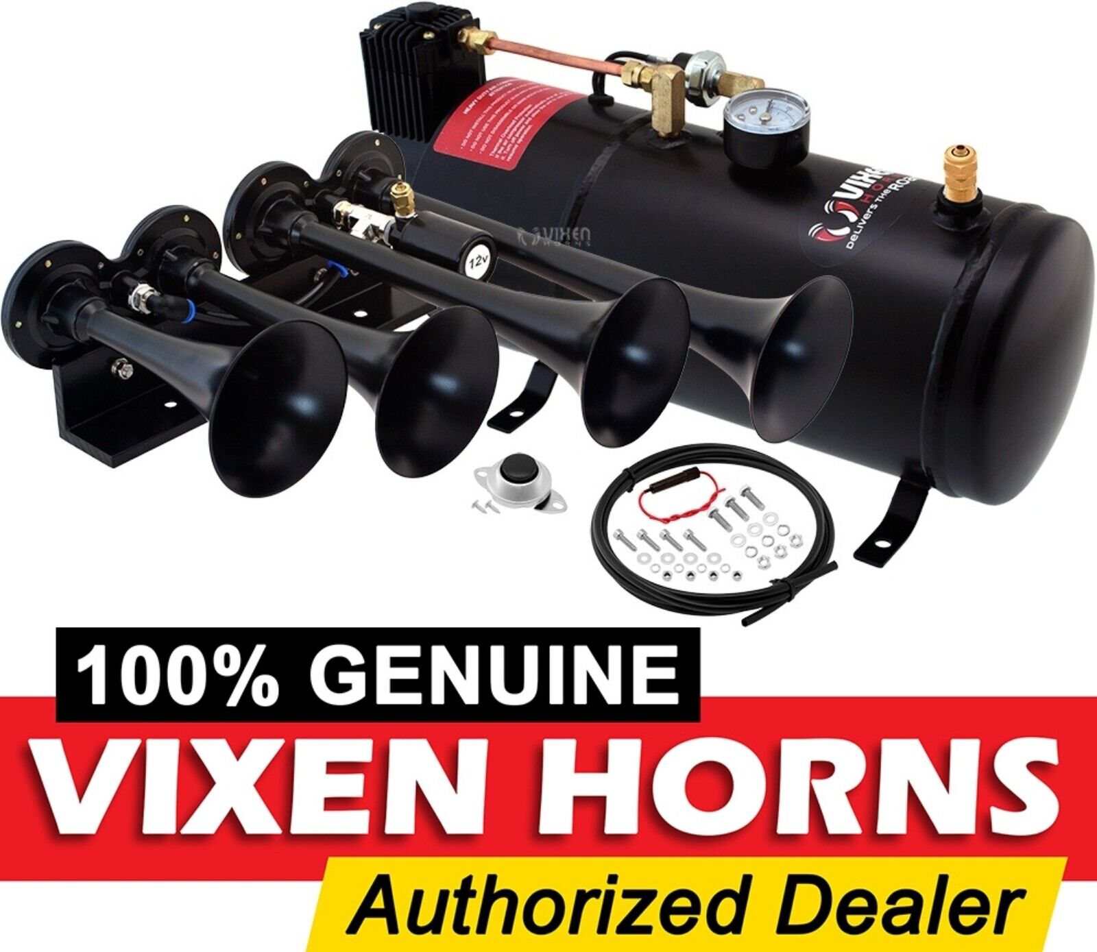 TRAIN HORN KIT FOR TRUCK/CAR/PICKUP LOUD SYSTEM /1G AIR TANK /150PSI /4 TRUMPETS