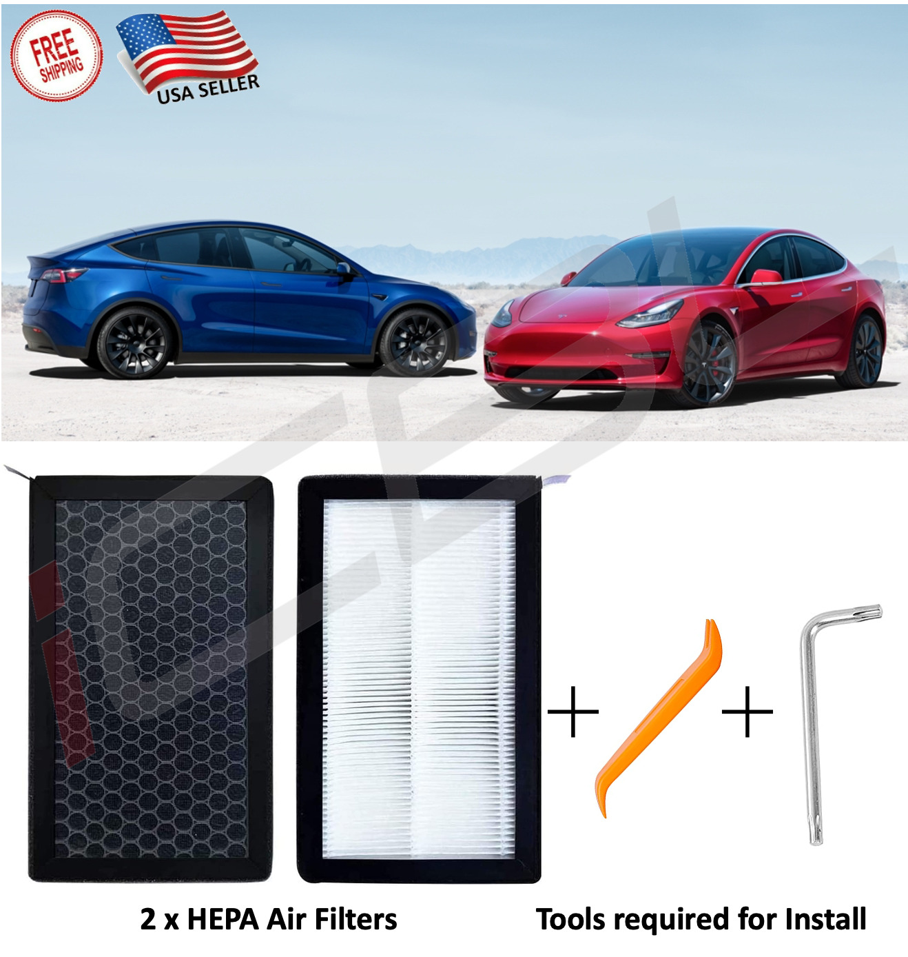 iCBL Cabin Air Filter for Tesla Model 3 and Model Y Set of 2 Pcs HEPA 2016 +