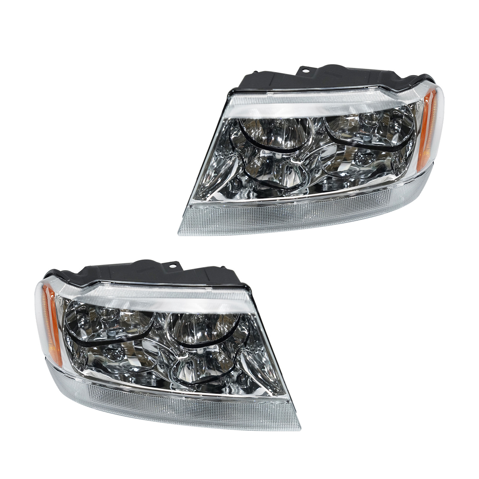 Headlights Assembly For 99-04 Jeep Grand Cherokee Chrome Halogen Headlamps Pair