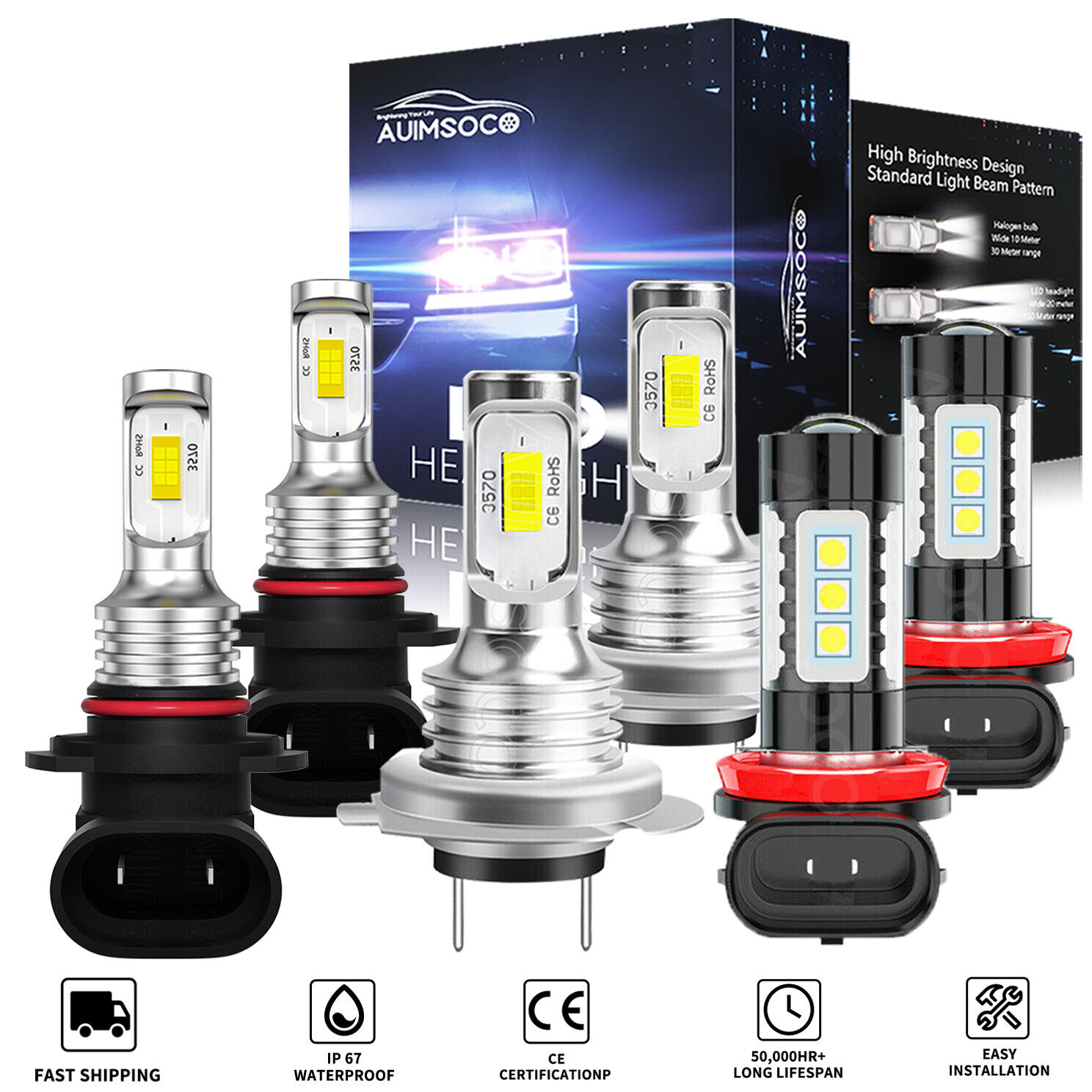 For Mazda CX-7 2007-2012 9005 H7 H11 LED Headlight Fog Light Bulbs Combo Kit A+