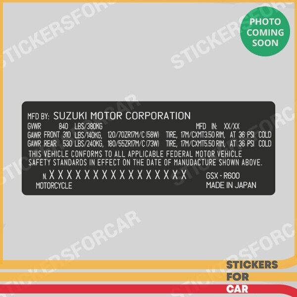 SUZUKI GSX-R600 Motorcycle VIN Stickers Quality replica 