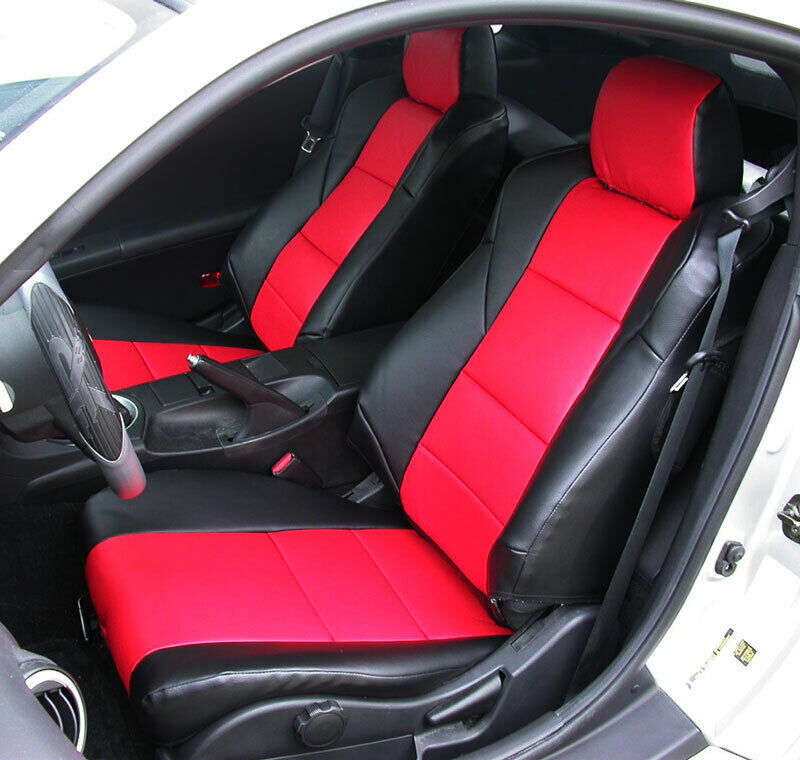 IGGEE S.LEATHER CUSTOM MADE FIT SEAT COVERS FOR NISSAN 350Z 2003-2006 BLACK/RED