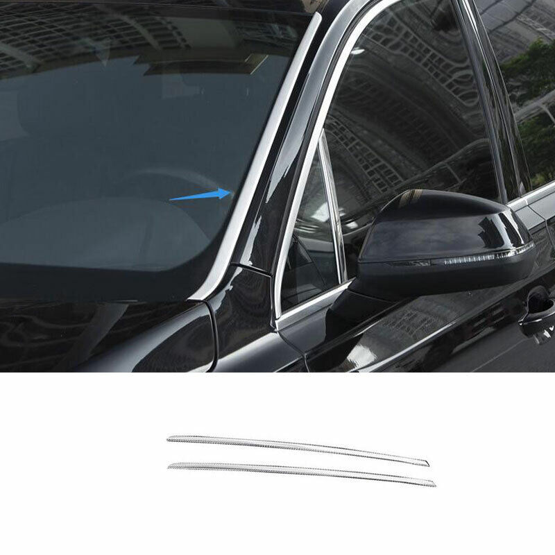 For Audi Q7 2016-2019 Silver Steel Front Windshield Both Side Strip Trim 2PCS