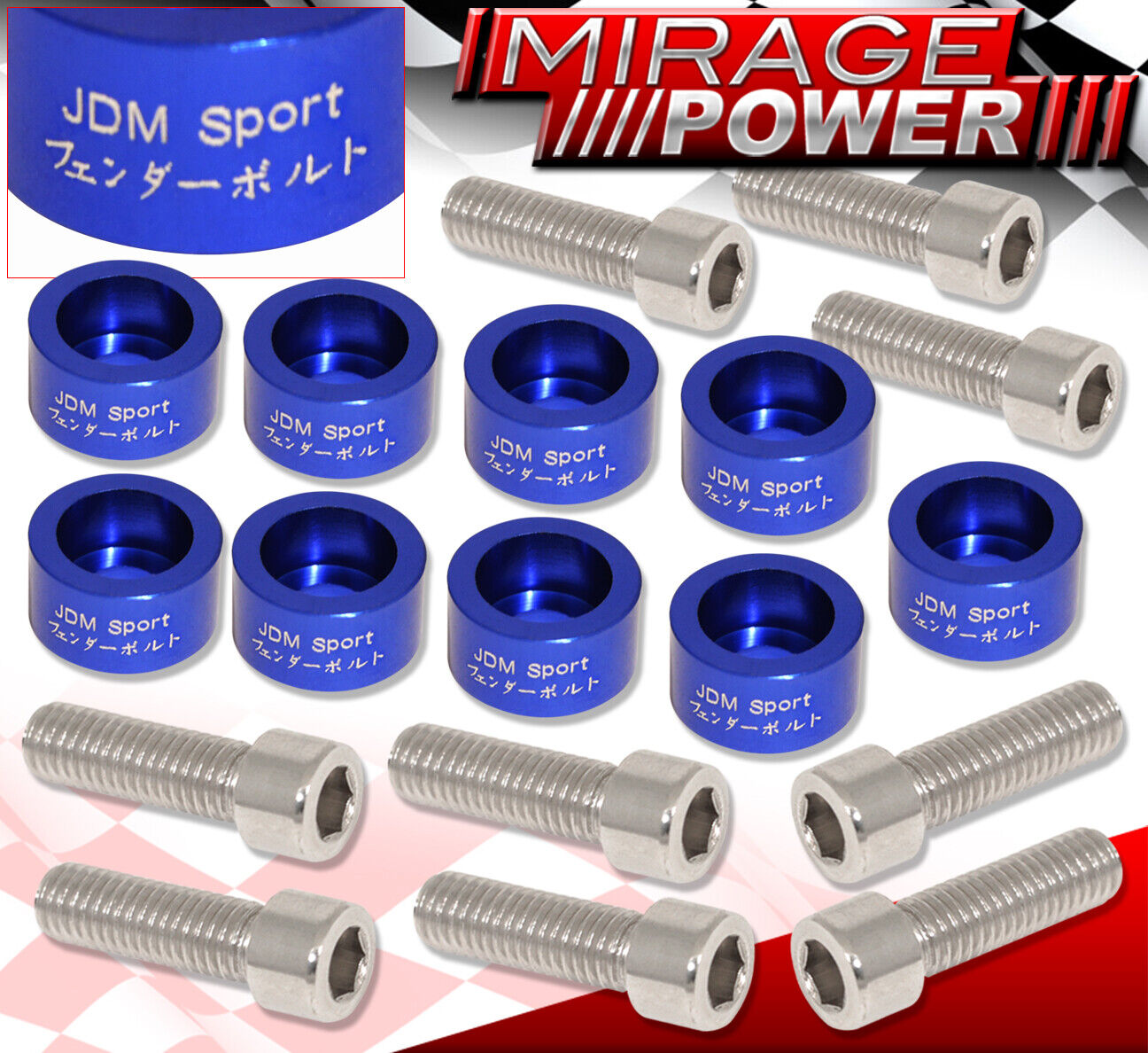 M8 JDM Engine Header Washer Hex Bolt Kit 9PCS Blue For Honda Acura 4 CYL
