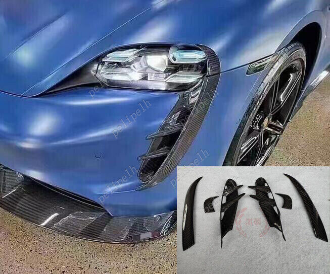 6P Carbon Fiber Front bumper air intake spoiler cover For Porsche Taycan 20-2022