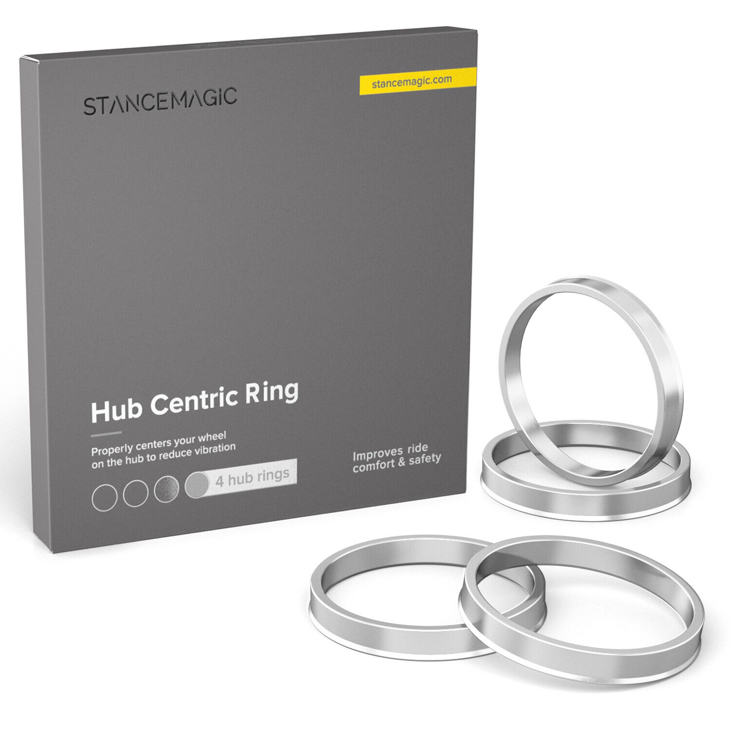 4pc Aluminum Hub Centric Rings | 64.1mm Car to 73.1mm Wheel Bore | Centering