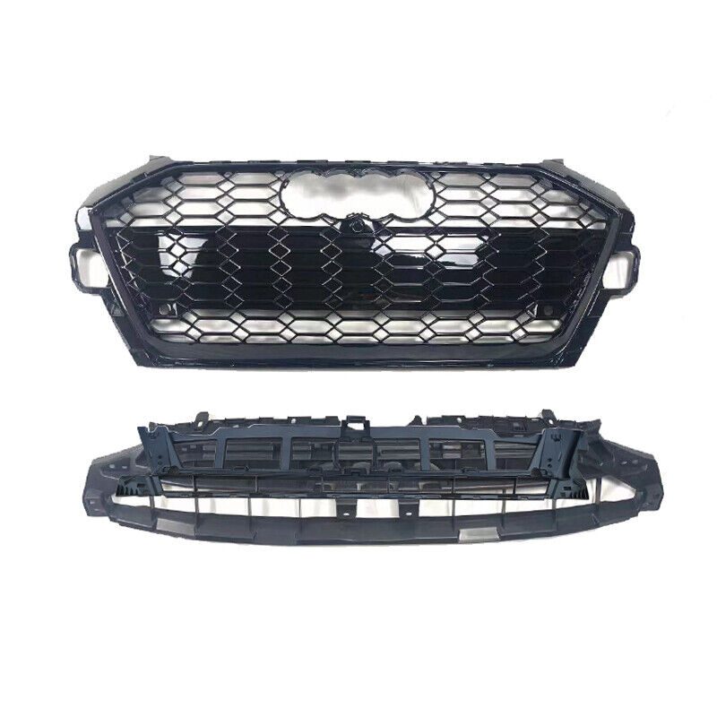 RS4 Style Front Grill For Audi A4 S4 2020 2021 2022 2023 Honeycomb Grille Black