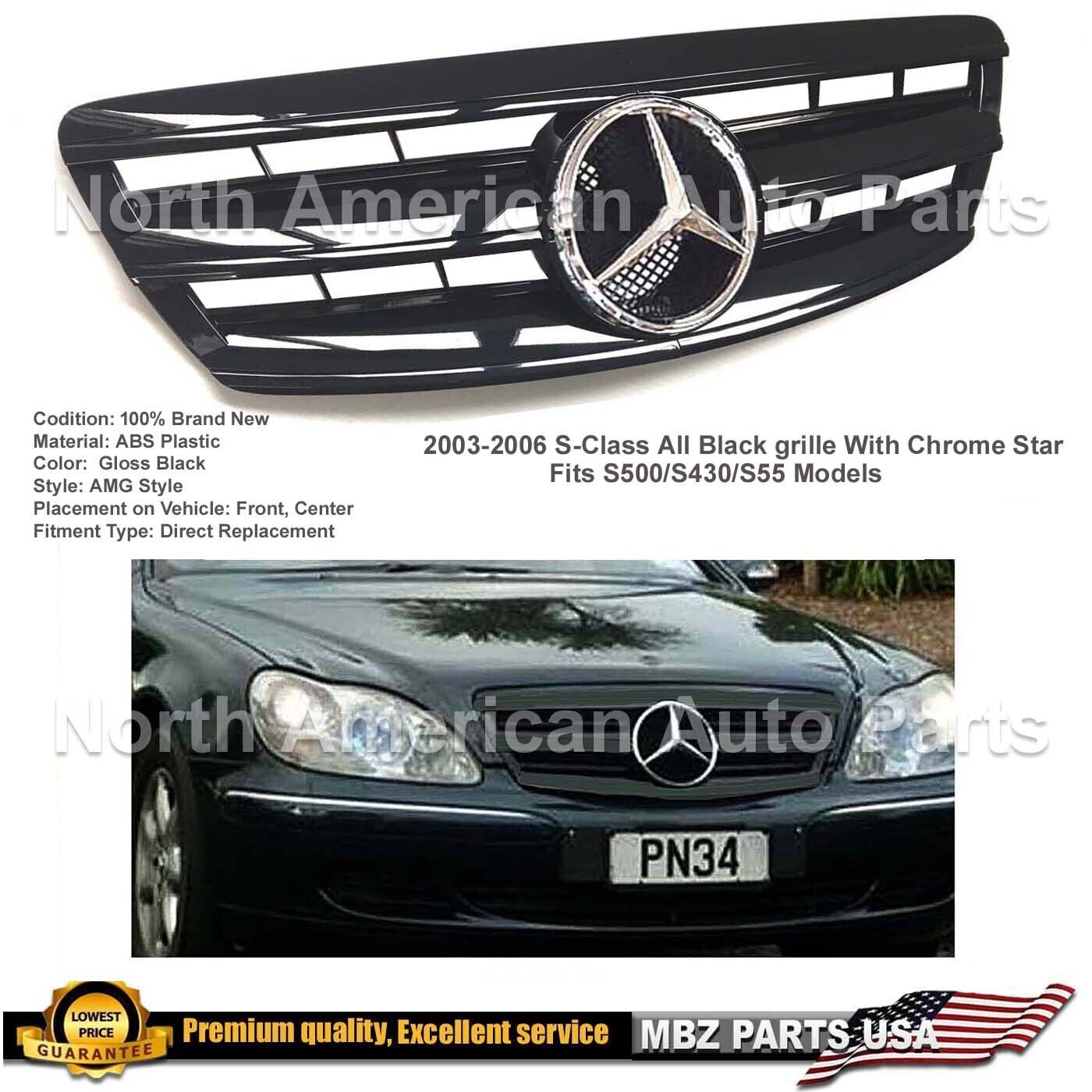 S430 S500 S55 S600 S-Class All Black Grille Chrome Star AMG 2003 2004 2005 2006