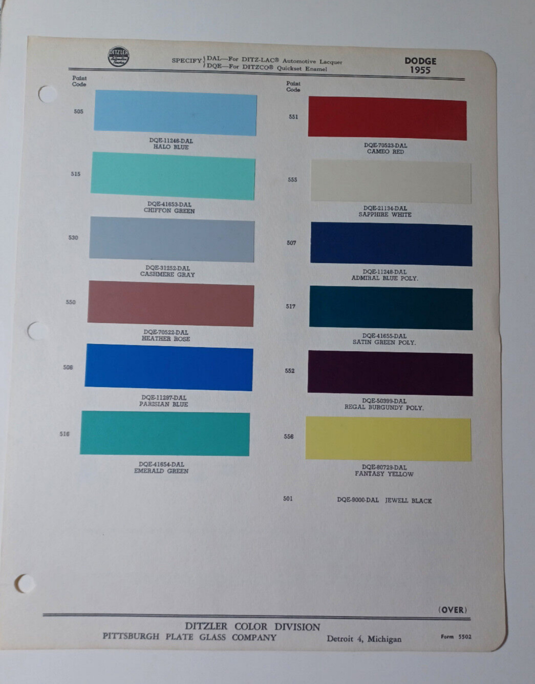 1955 Dodge Paint Chip Chart Must See - color paint chips