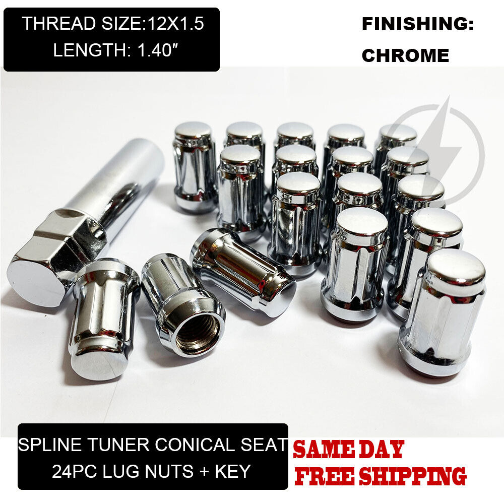 Fit Cadillac Sts-V Srx Spline Tuner Acorn Lug Nut Conical Seat 12x1.5 Chrome 24