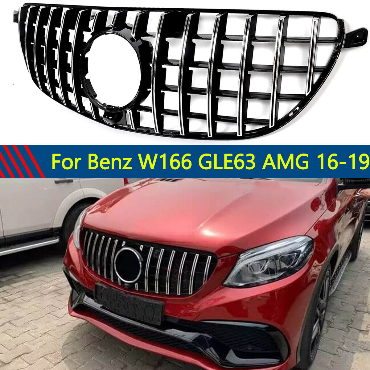 GTR Front Bumper Grille Grill Fit For Mercedes Benz W166 GLE63 AMG 2016-2019