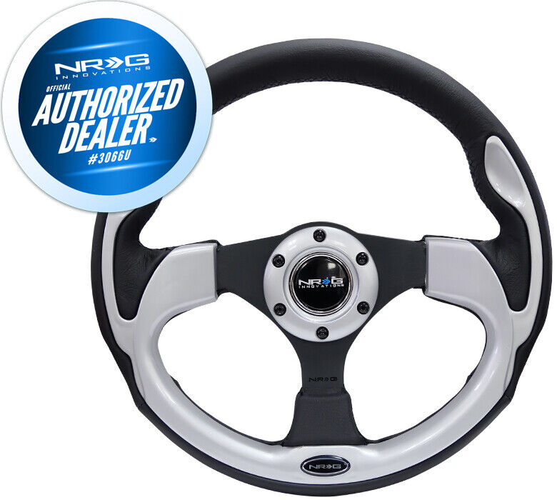 NEW NRG Race Quality Steering Wheel  Black Leather Silver Trim 320mm  RST-001SL