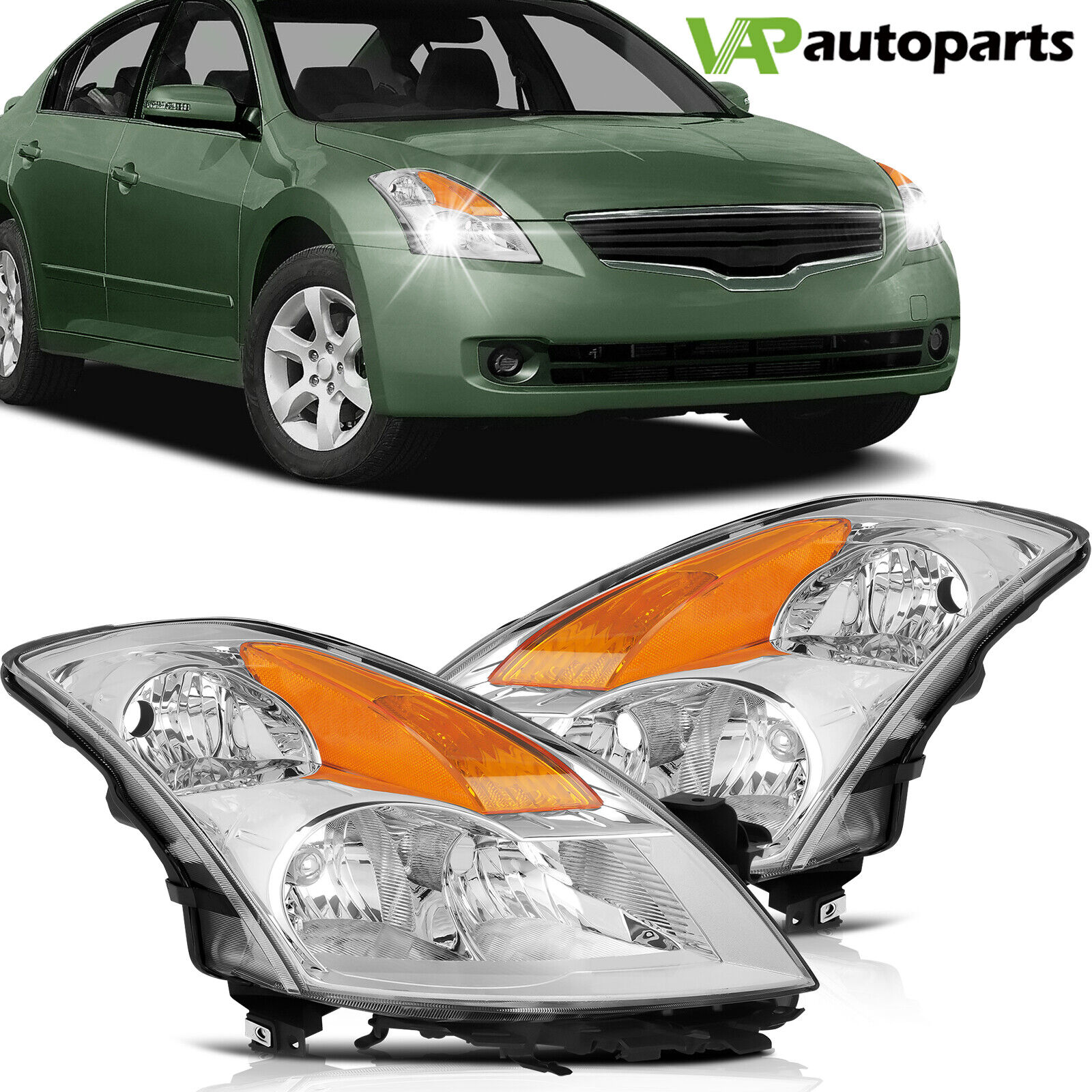 For Nissan Altima 4dr 2007-2009 Driver & Passenger Sides Headlight Assembly Pair