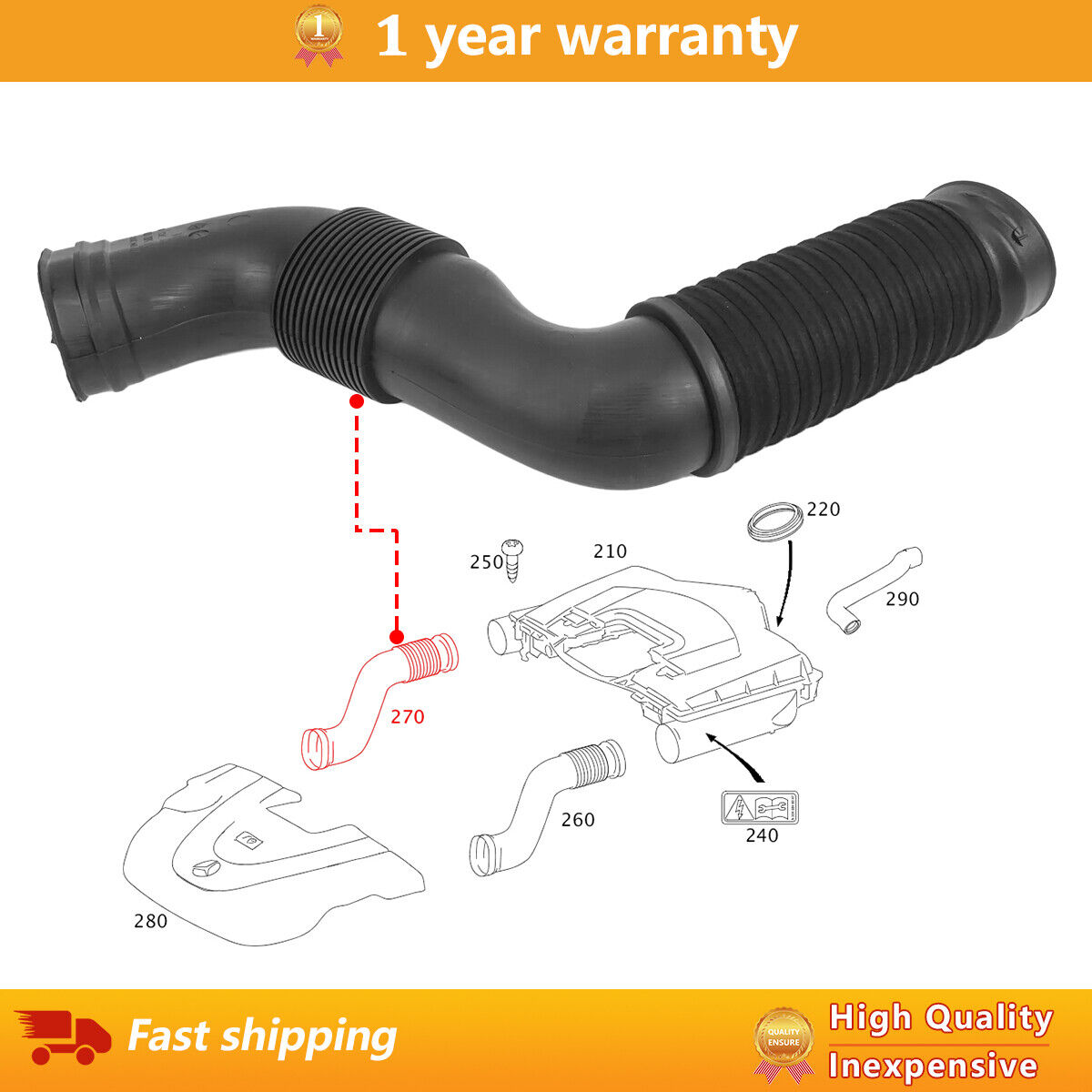 Air Intake Duct Pipe Hose Right For Benz V251 R300L R350 4MATIC R500 L 4MATIC