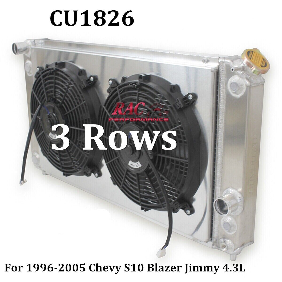 3 Row Aluminum Radiator Shroud Fan for 1996-2005 Chevy S10 LS Swap SS ZR2 4.3 V6