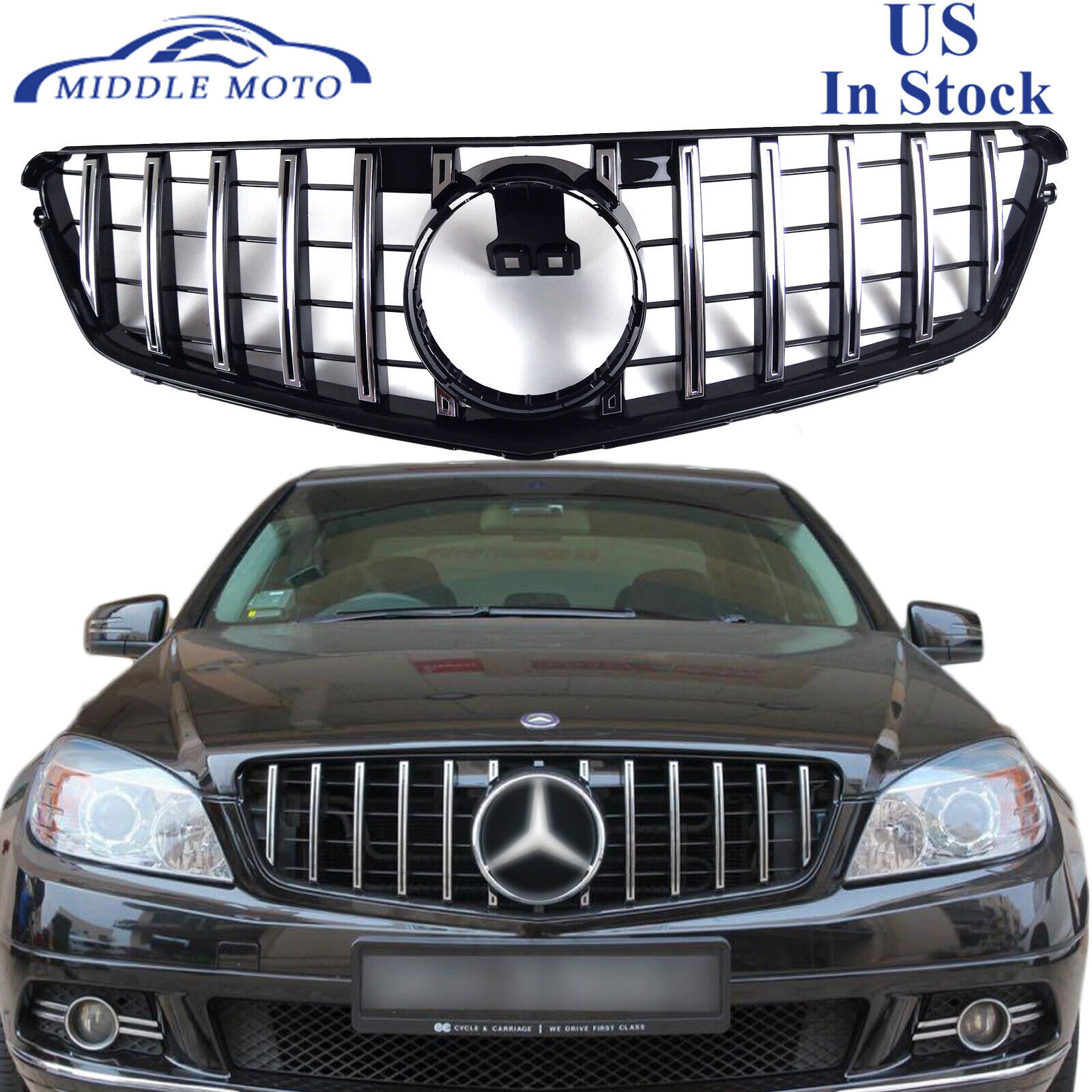 GT Style Front Grille Chrome Grill For Mercedes Benz W204 C250 C300 C350 08-13