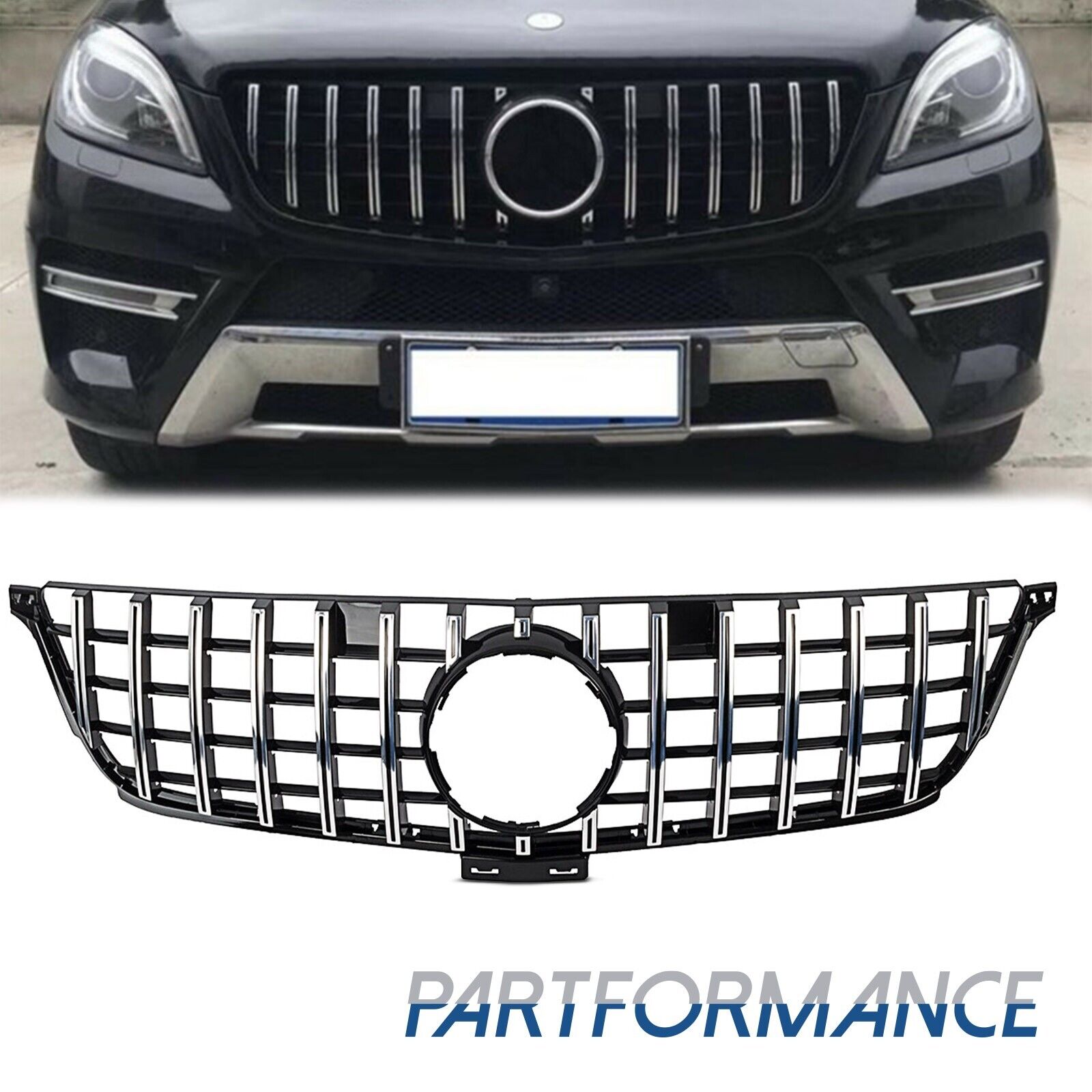 Front GT Grille Chrome Black For Mercedes Benz W166 2012-2015 ML350 400 550 AMG