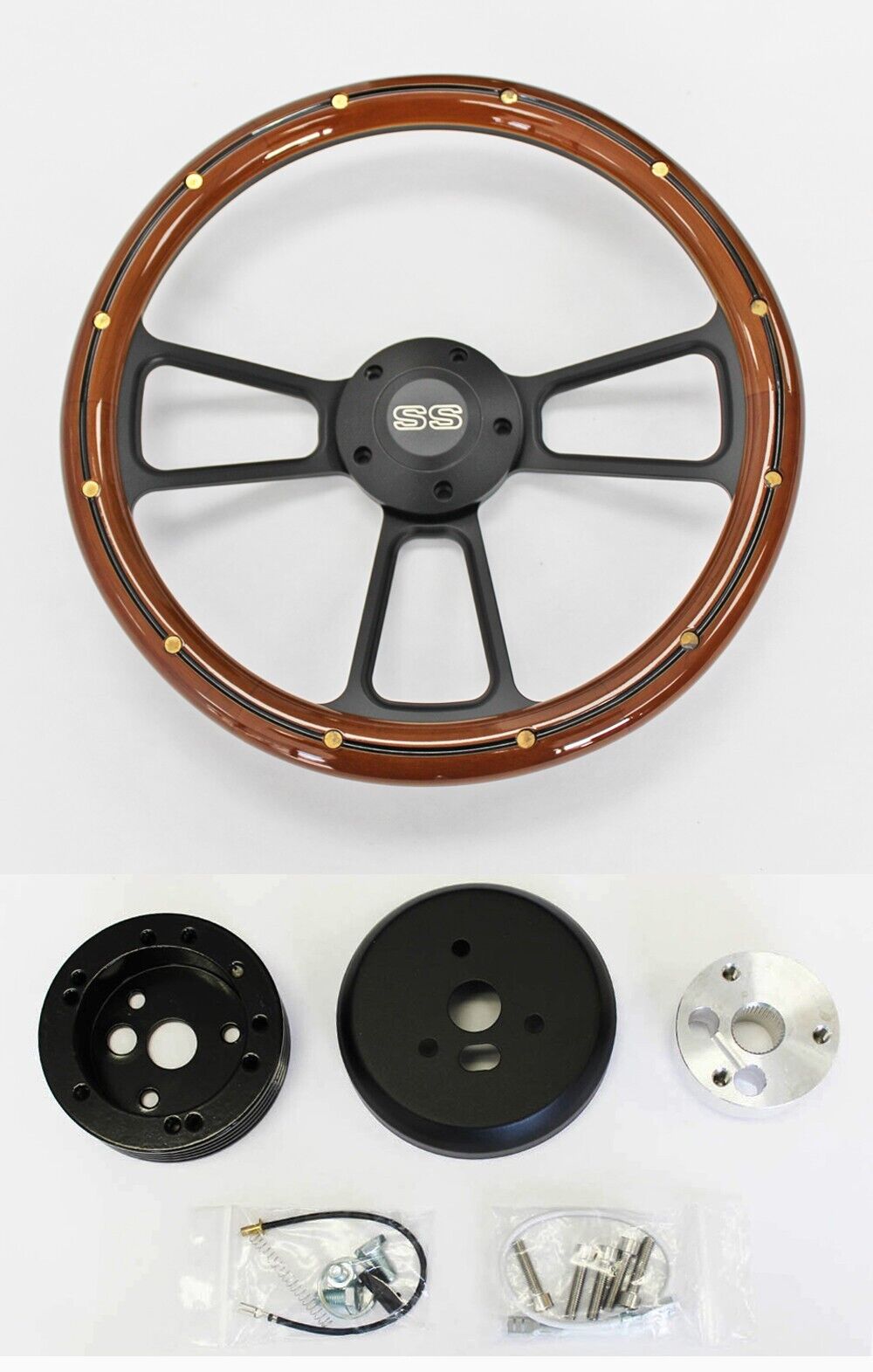 Nova Chevelle El Camino Steering Wheel Mahogany Wood & Black Spokes 14