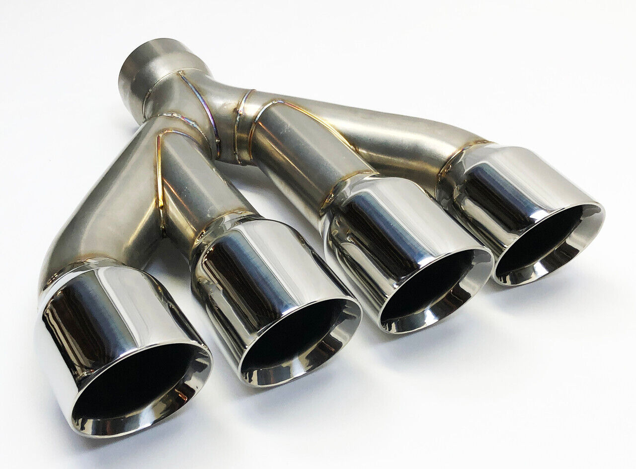 Exhaust Tip Center 3.00 inlet 3.50 Quad 15.00 Long  WCQUAD35015-300-SS Rolled Sl