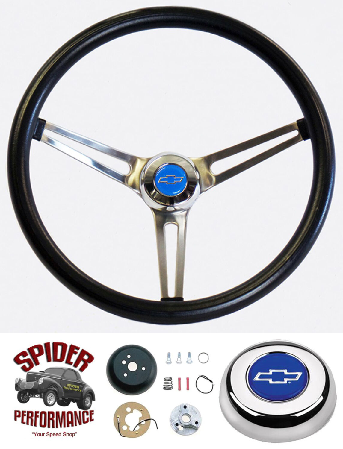 65-66 Impala Caprice Biscayne Bel Air steering wheel TILT BLUE BOW 15\
