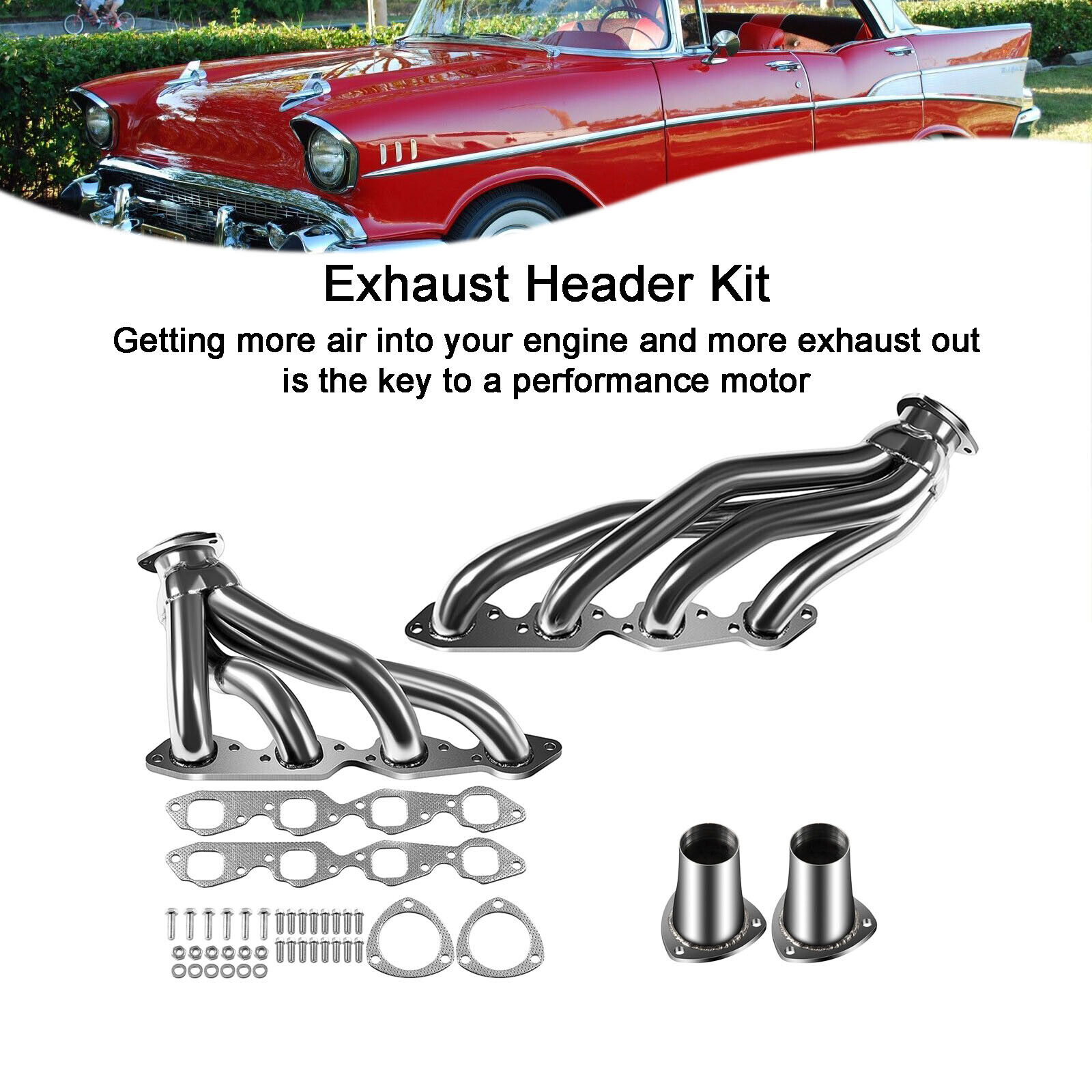 1× Shorty Exhaust Header Kit For Chevy Bel Air Impala Chevelle 6.6L 1971-1972 US