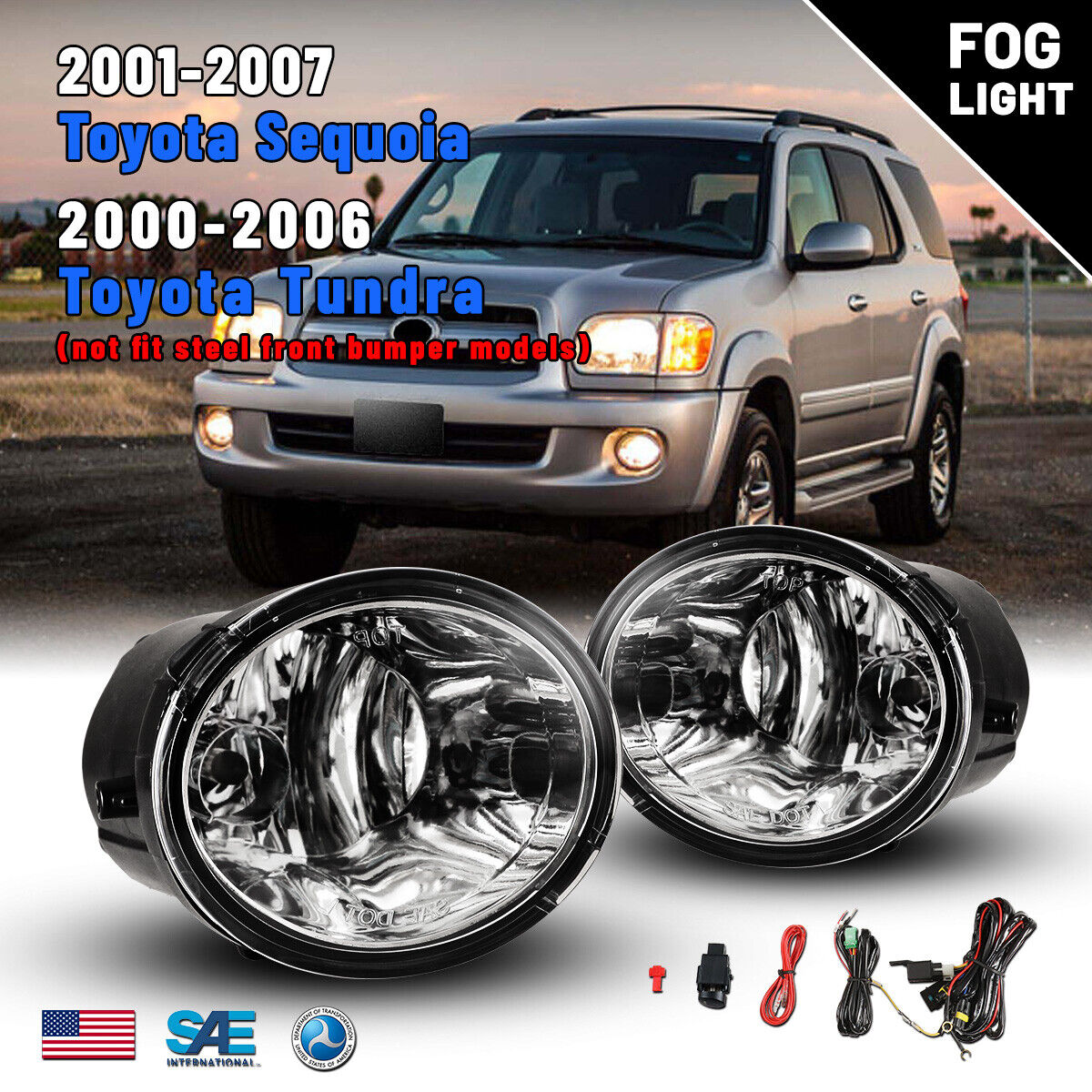 Fog Lights for 00-06 Toyota Tundra 01-07 Sequoia Assembly Lamp Wiring Kit Switch