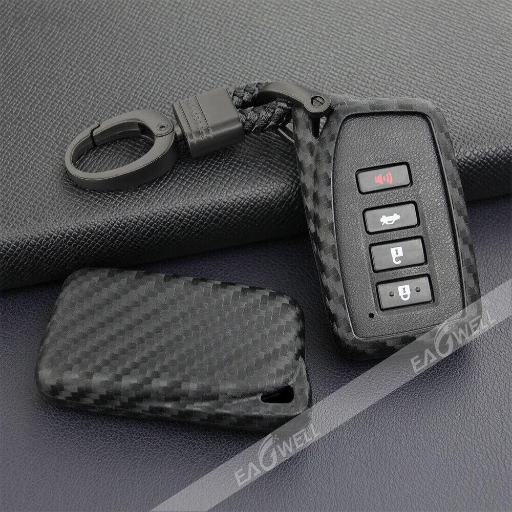 For Lexus Carbon Fiber Car Key Fob Case Cover Chain Ring Keychain Accessories