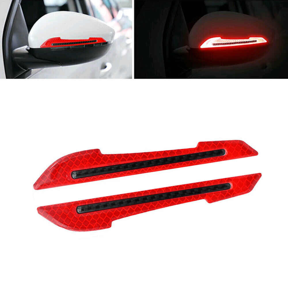2x Red Reflective Carbon Fiber Side Mirror Warning Molding Trim Car Accessories