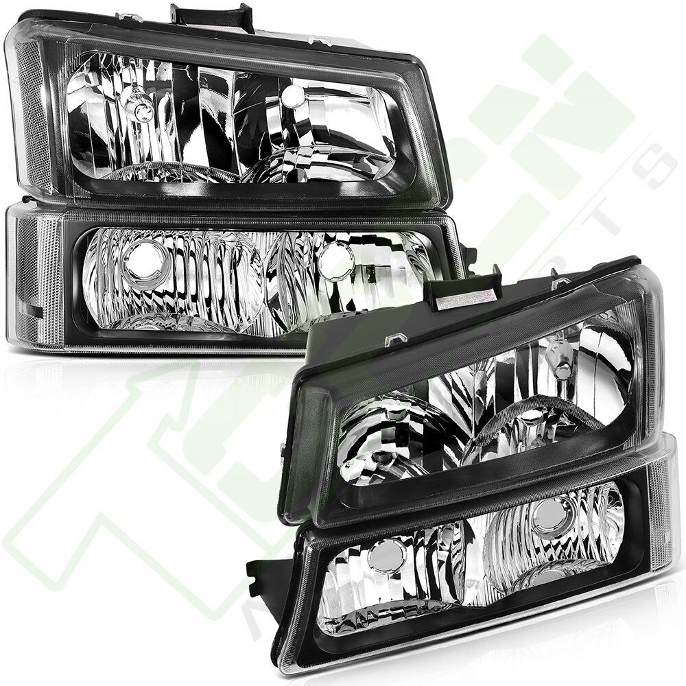 For Chevy Silverado Avalanche 2003-2006 Headlights Assembly Black Headlamps Pair