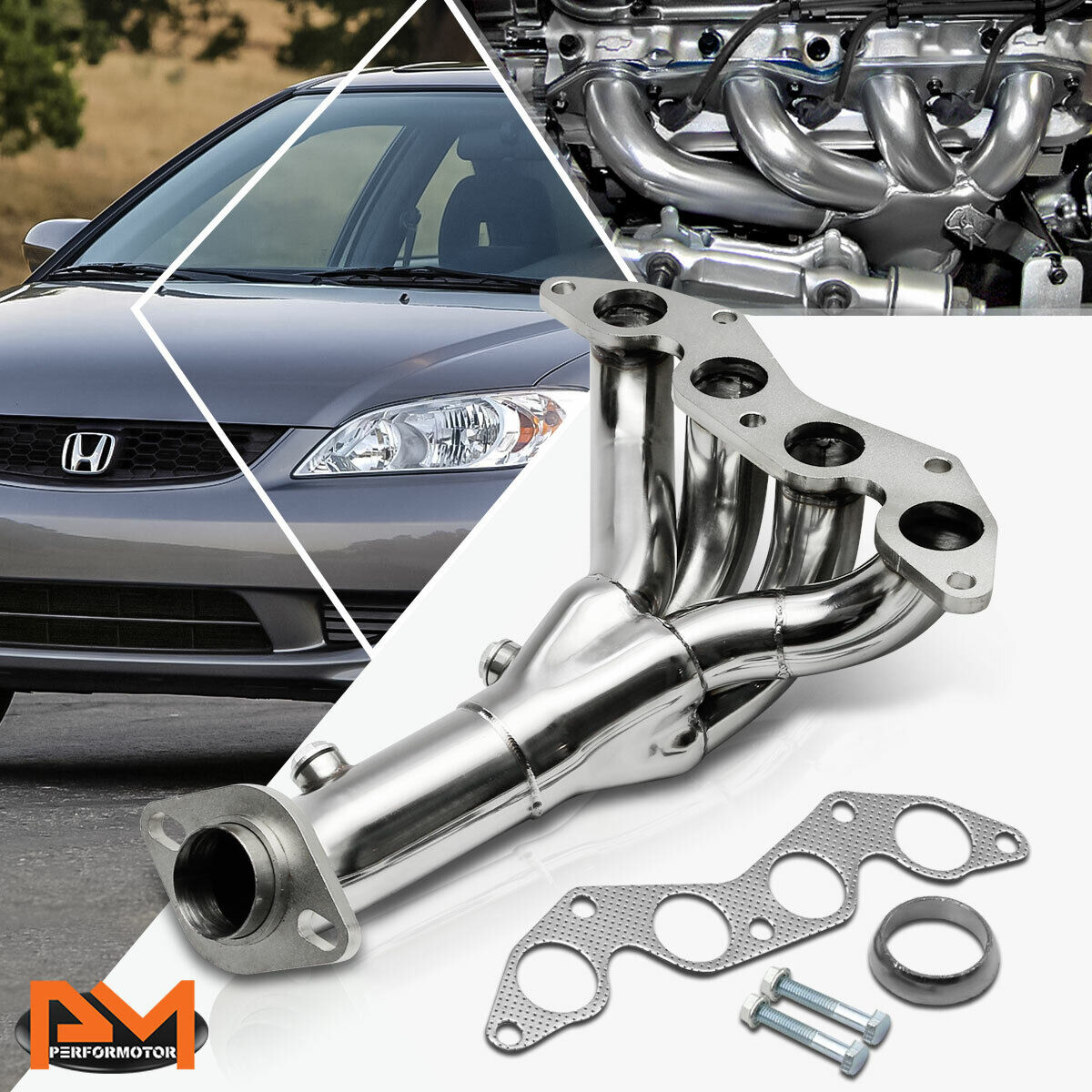 For 01-05 Honda Civic DX/LX D17A1 1.7L Stainless Steel Exhaust Header Manifold